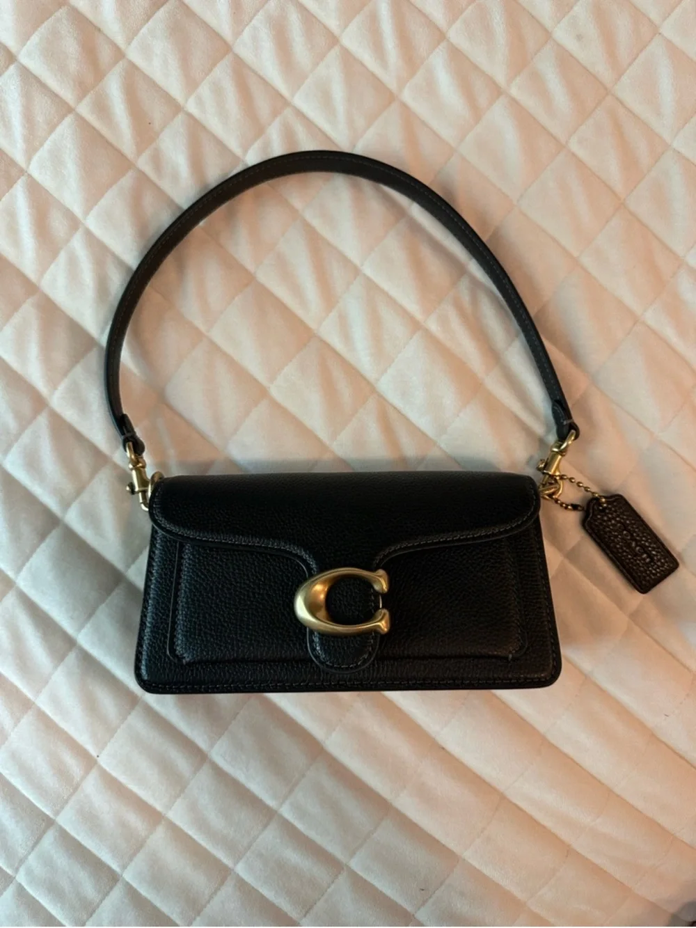 Black Leather Shoulder Bag with Gold Hardware
